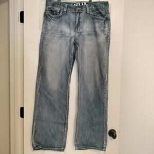 Y2K Helix Loose Straight Jeans Mens 36x33 Blue Distressed Denim Relaxed Fit N56